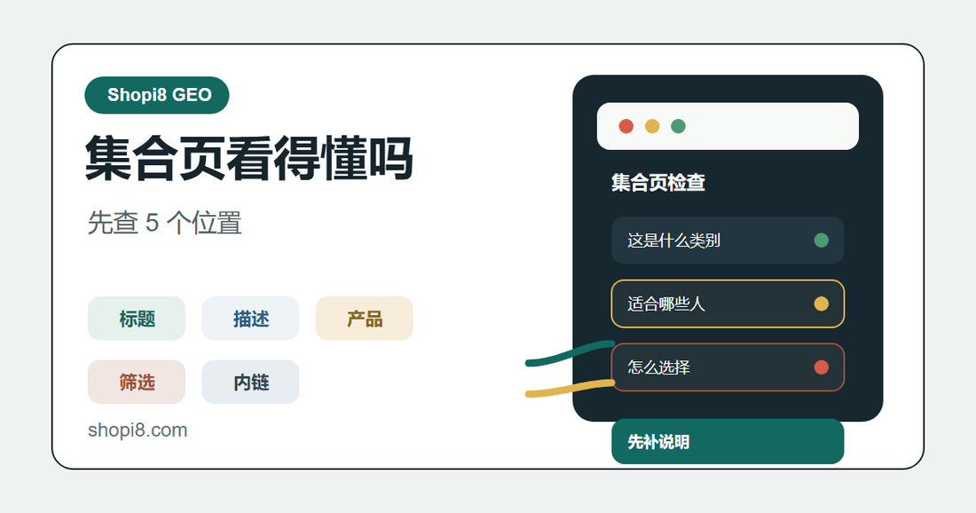 Shopify 集合页能不能被 AI 理解？先查这 5 个位置 - shopi8 中文建站教程