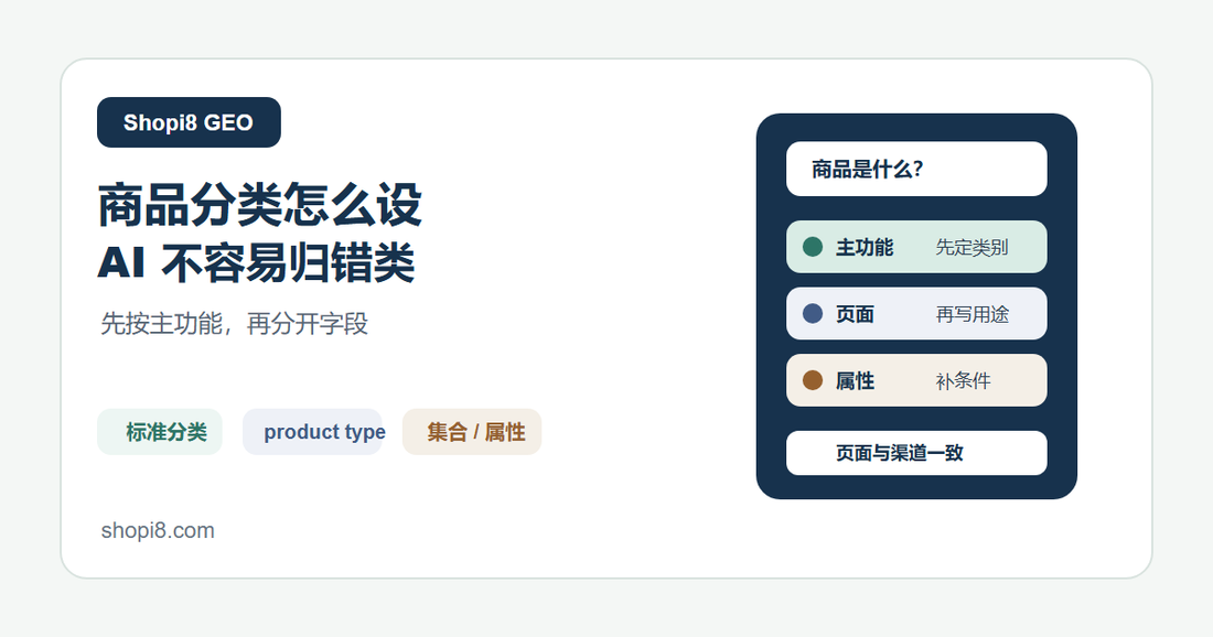Shopi8 原创中文封面：Shopify 商品分类先按主功能，再分开 product type、集合和属性